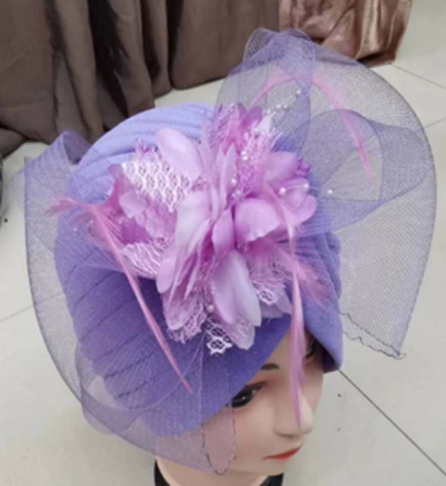 Velvet Turban with Fascinator-IV60069