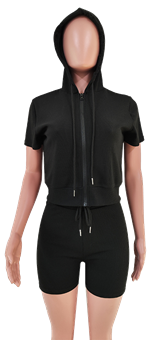 Hoody 2pcs shorts outfits-KC2PCS01