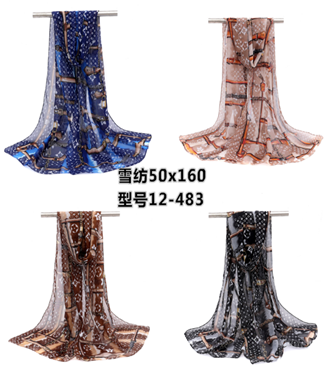 Sheer Chiffon Pattern Scarf (50cm x 160cm)-KCSC24
