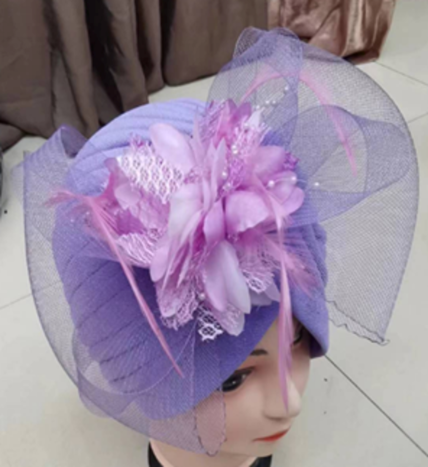 Velvet Turban with  Fascinator-IV60069