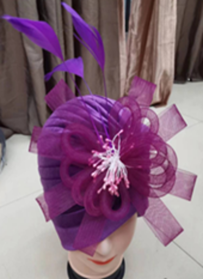 Velvet Turban with  Fascinator-IV60069