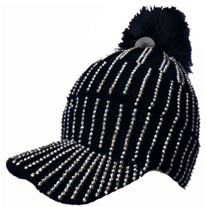 Handmade Knitted Cap with Rhinestone-IVW005-3BLA