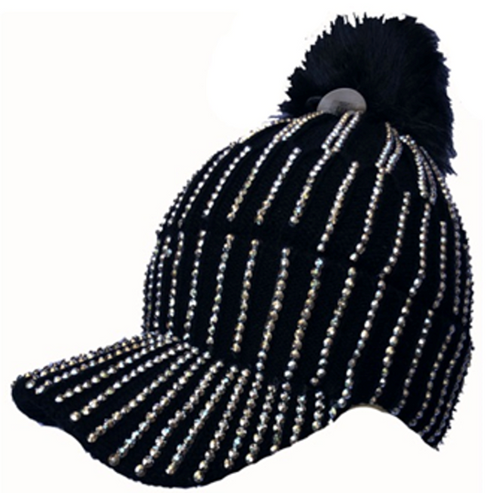 Handmade Knitted Cap with Rhinestone-IVW005-3BLA