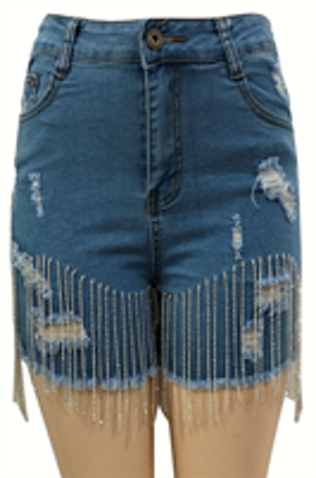 Womens Comfortable Shorts Jean with Rhinestone Strings-JNS810