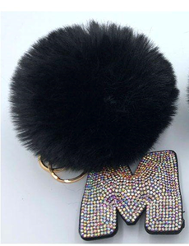 Pom Pom Key Chain with Hotfix letter - KC324AB