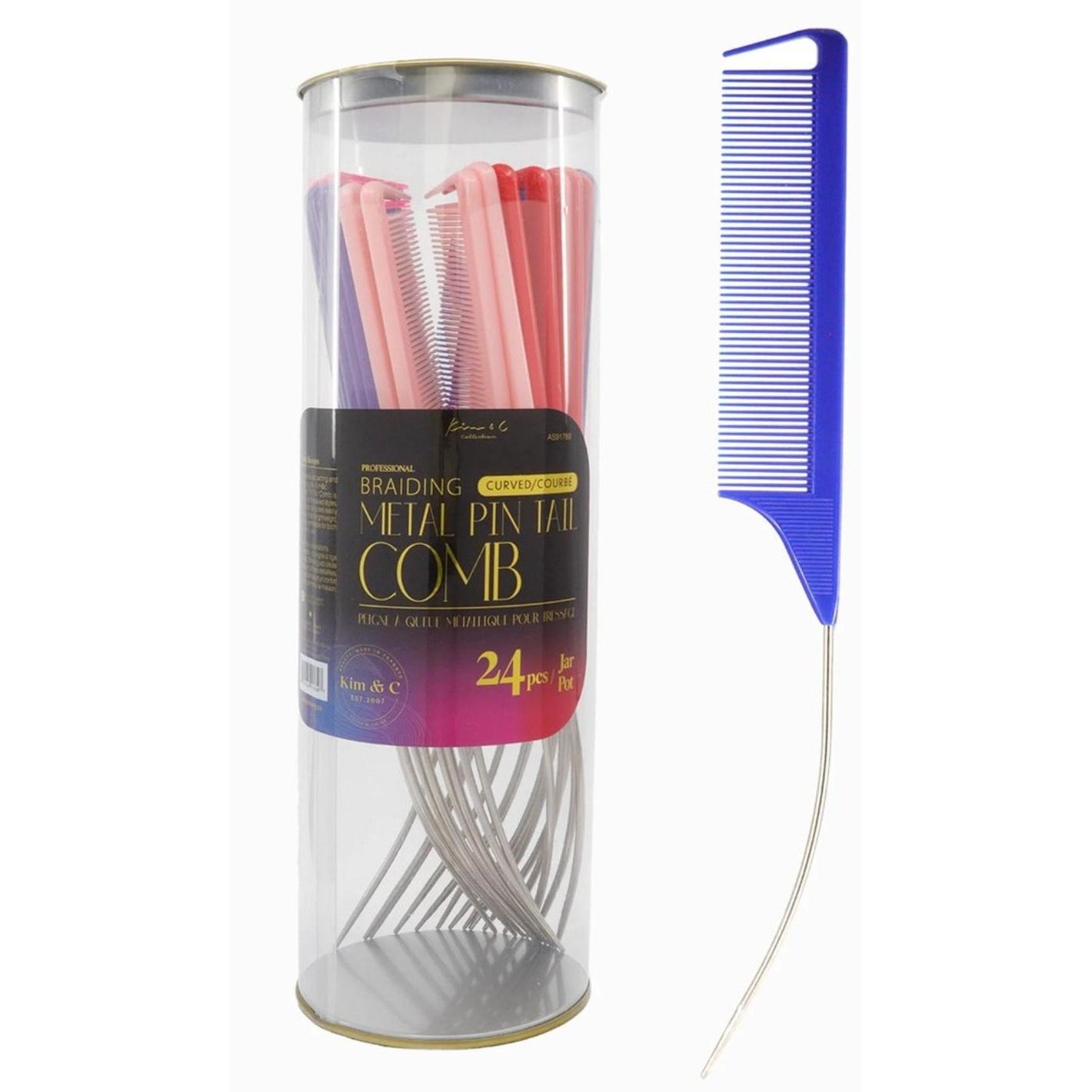 Kim&C Braiding Metal Curved Pin Tail Comb - AS91769 Assorted