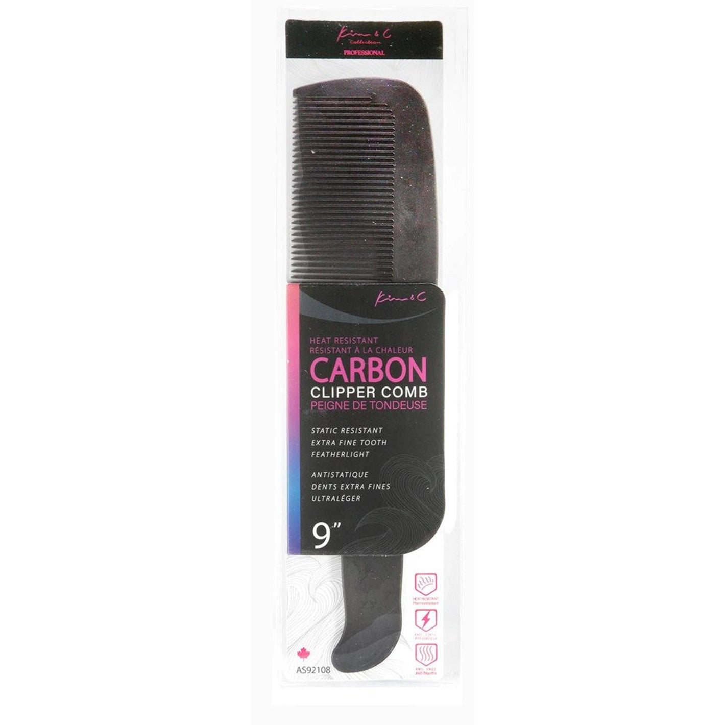 Kim&C Carbon Clipper Comb 9" - AS92108 Black
