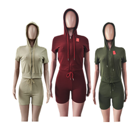 Hoody 2pcs shorts outfits Queen Size-KC2PCS01Q