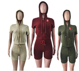 Hoody 2pcs shorts outfits Queen Size-KC2PCS01Q