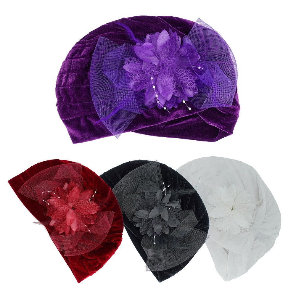 Velvet Turban with  Fascinator-IV60069