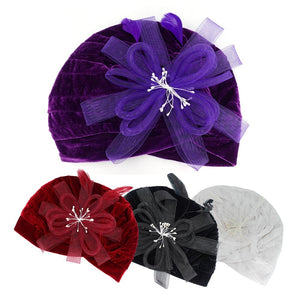 Velvet Turban with  Fascinator-IV60069
